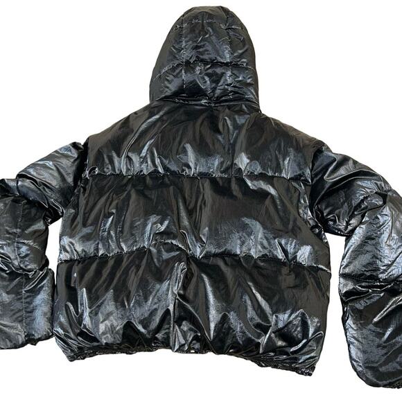 Pull&Bear puffer coat/jacket black wet look zip/button up women's SZ M hip hop - Picture 4 of 9